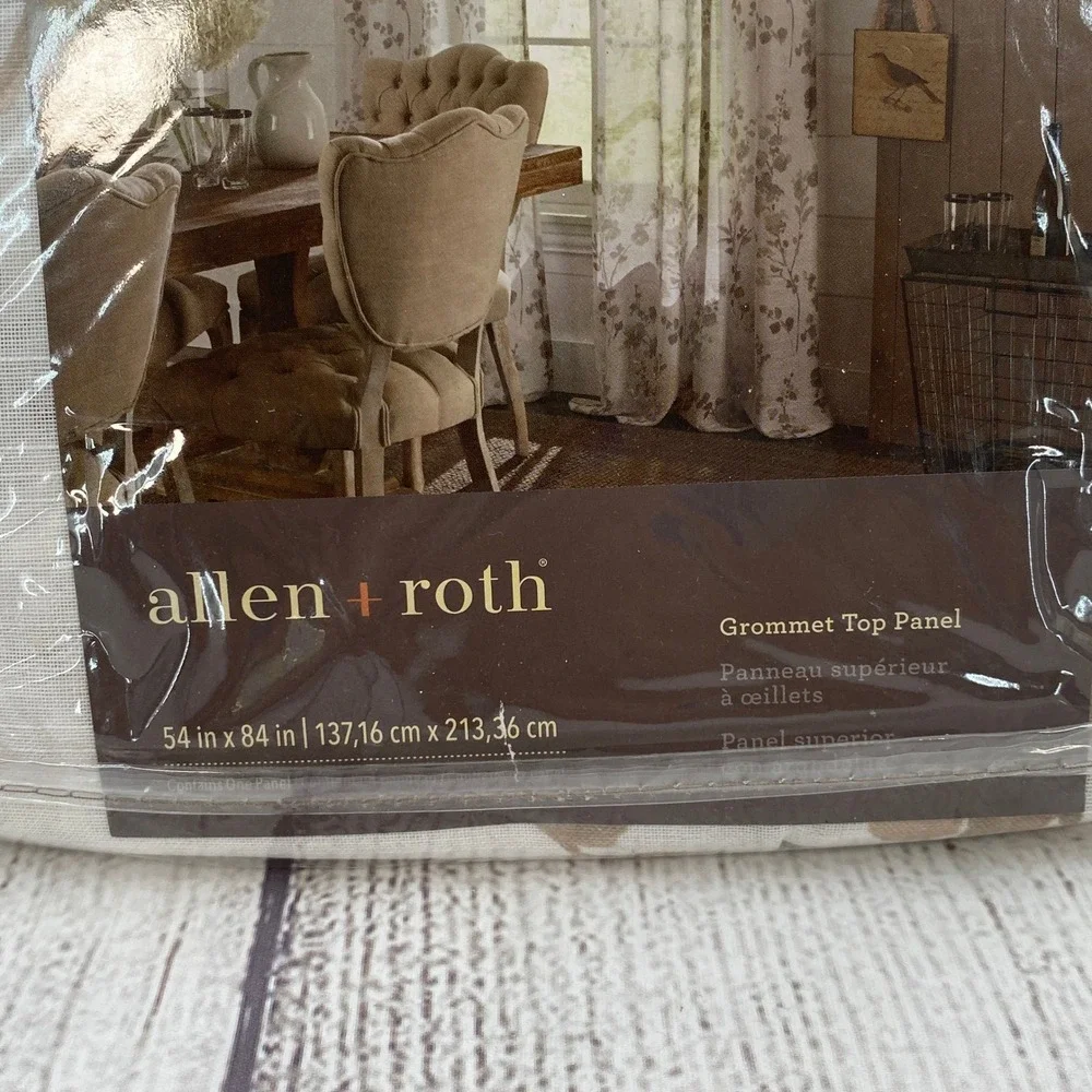 allen + roth Grommet Top Panel 54x84 Tan White Floral Vine Linen Blend Curtain